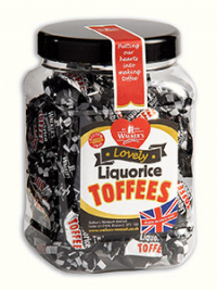 Our twist wrapped Liquorice Toffees in a 450g jar.